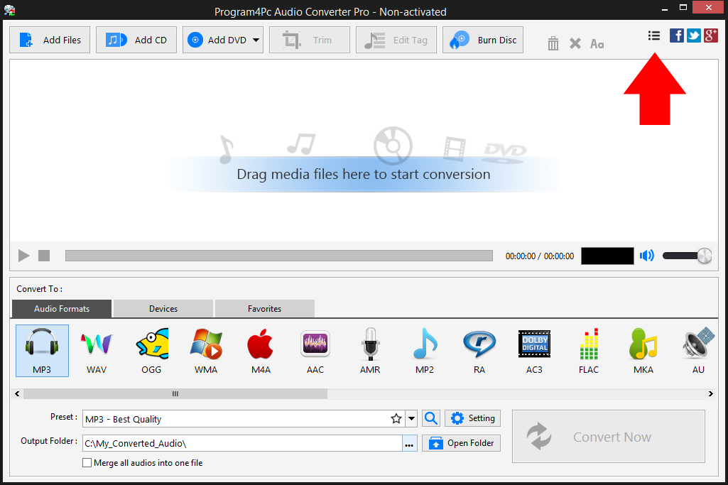 Load activation form to activate license of audio converter pro
