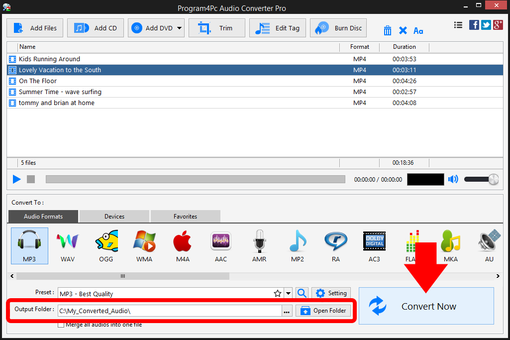 Converting video to audio (extract audio from video) with Audio Converter Pro