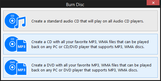 Select MP3/WMA CD and DVD burner