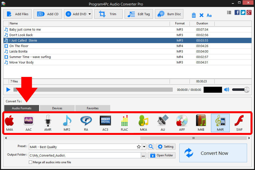 Select iPhone ringtone format M4R