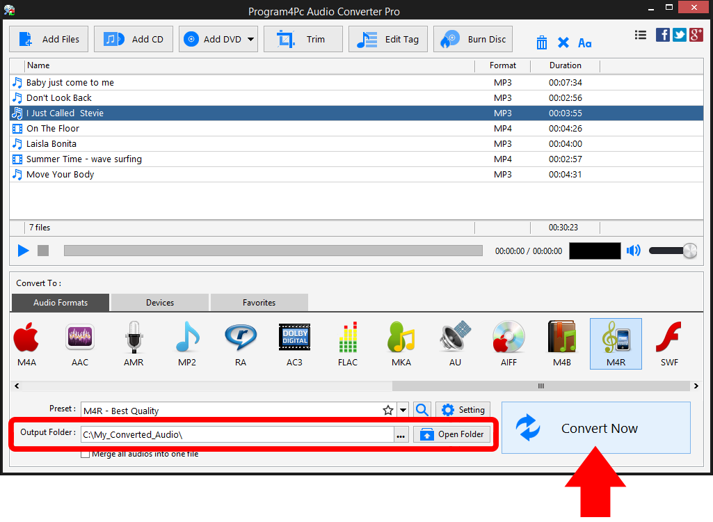 Convert your audio to iPhone ringtone with Program4Pc Audio Converter