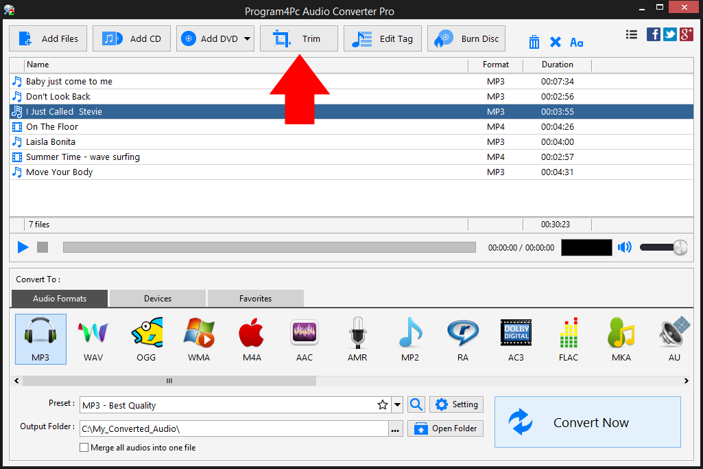 Select an audio file you would like to trim