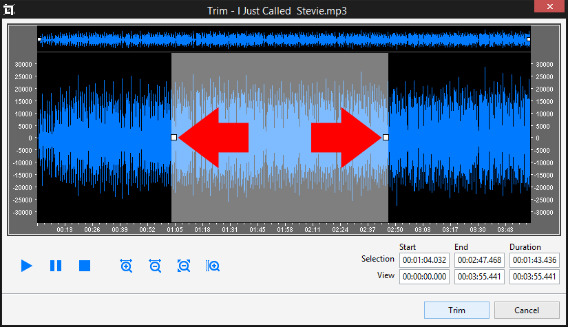 Select your desire area to trim audio and remove unwanted parts
