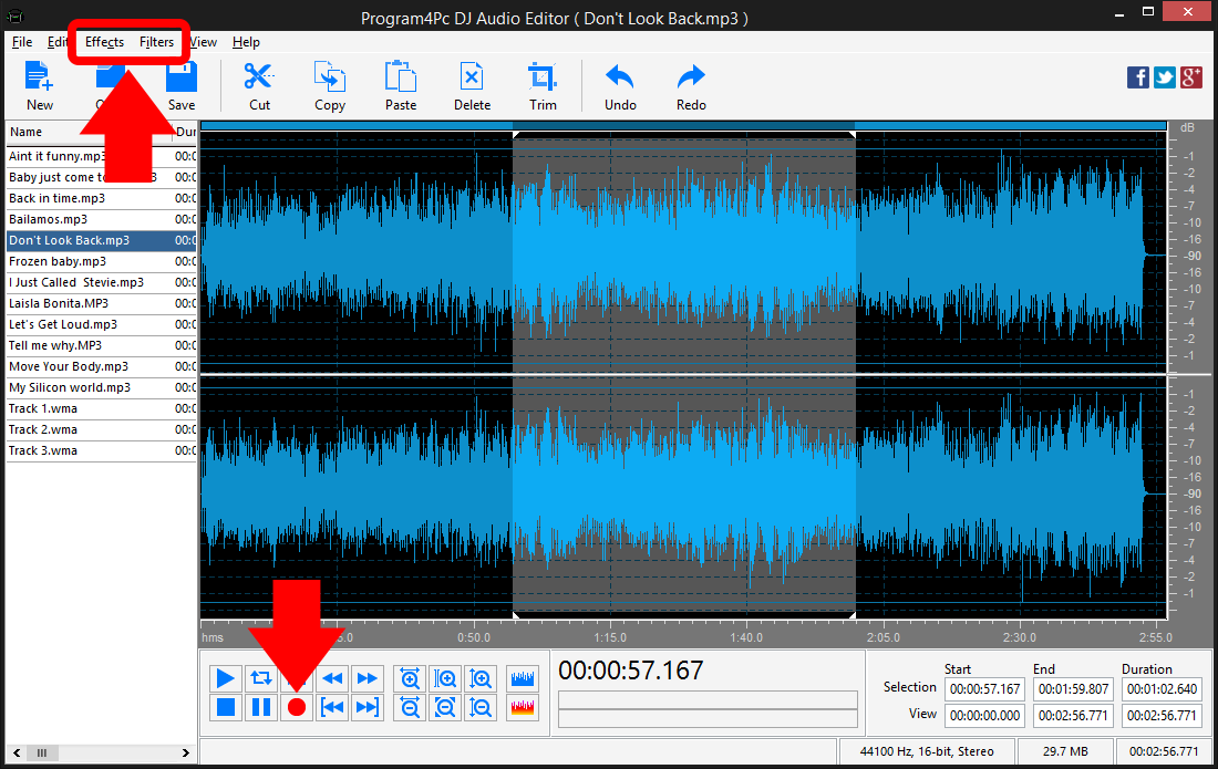 Apply filters and effects on audio files