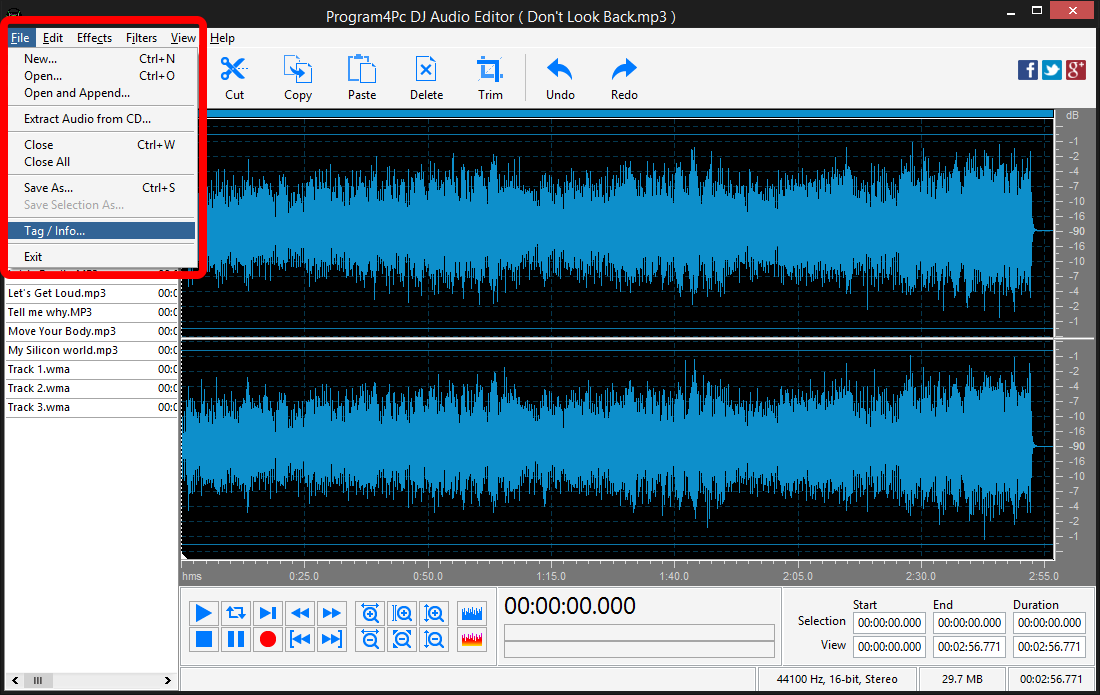 Edit ID3 tags of audio file with DJ Audio Editor