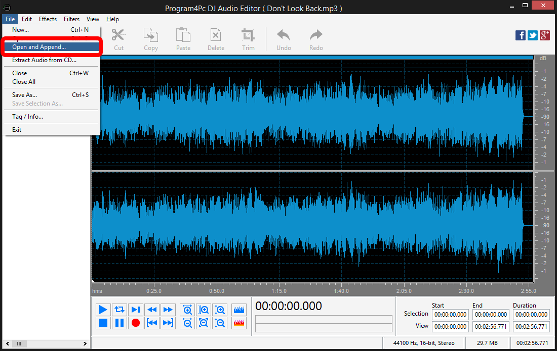 merge audios together via Program4Pc DJ Audio Editor