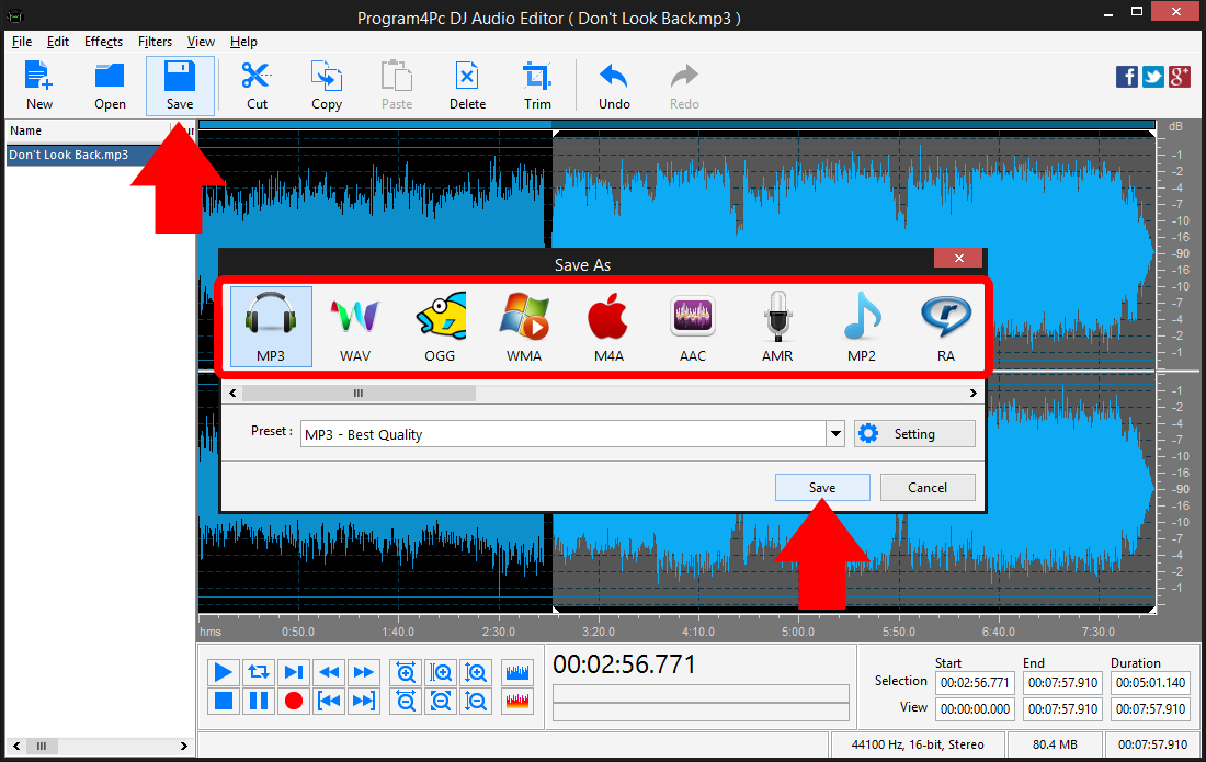 After arranging music, merge and convert them to a single audio format
