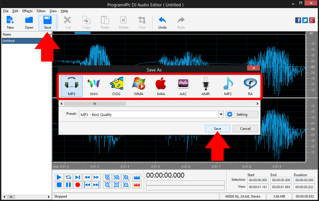 Record, edit and save audio
