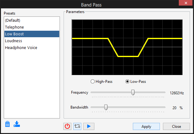 Adjust audio filter properties