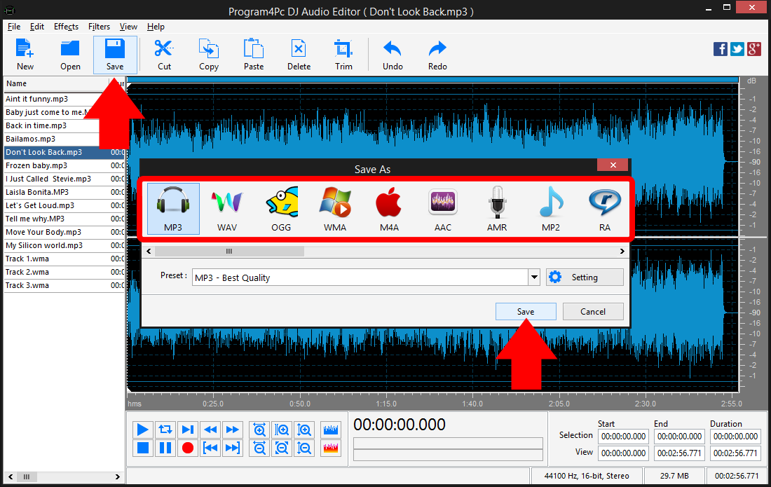 Convert and save edited audio file which has a filter applied on via DJ Audio Editor