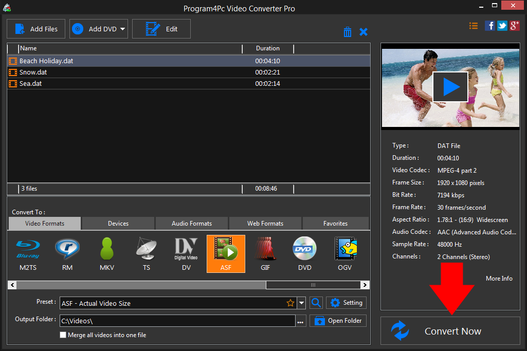 Convert DAT to ASF video formats