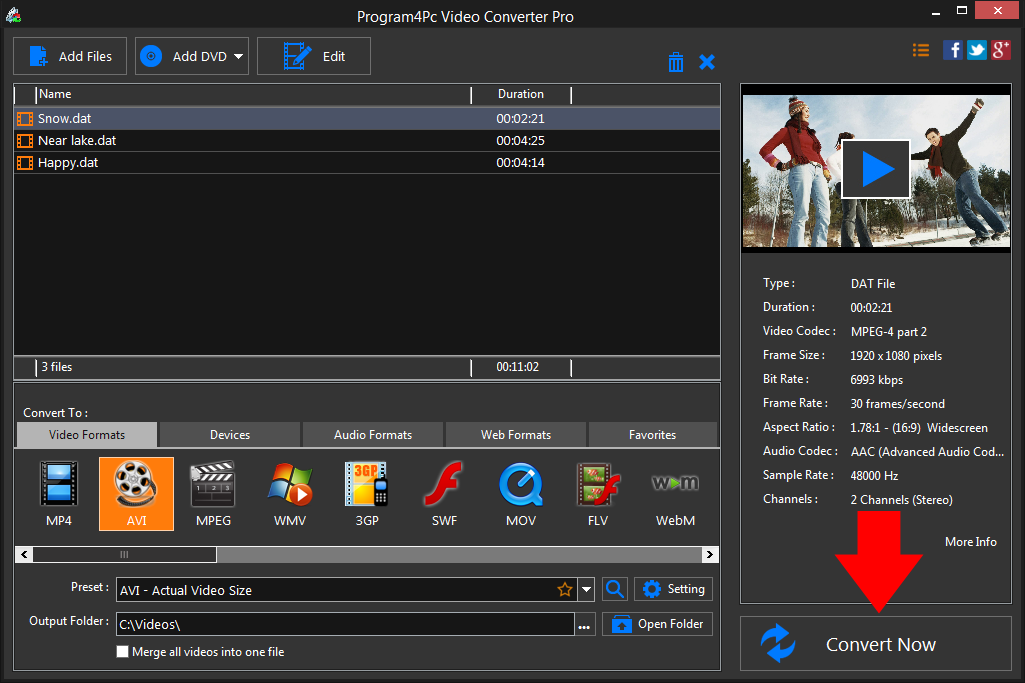 Convert DAT to AVI video formats