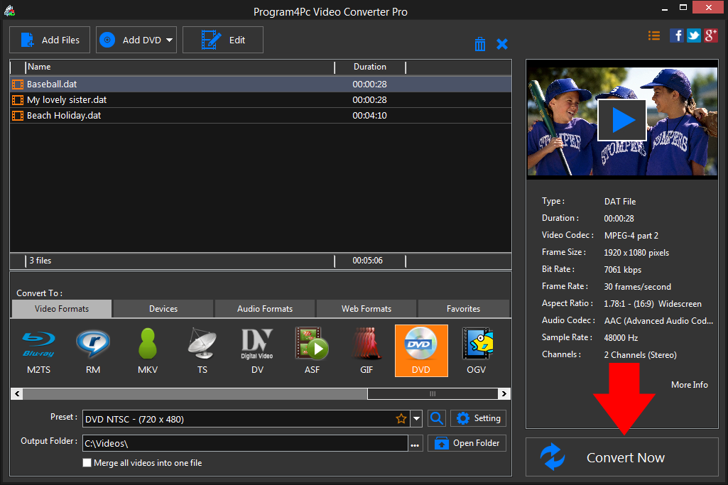 Convert DAT to DVD video formats