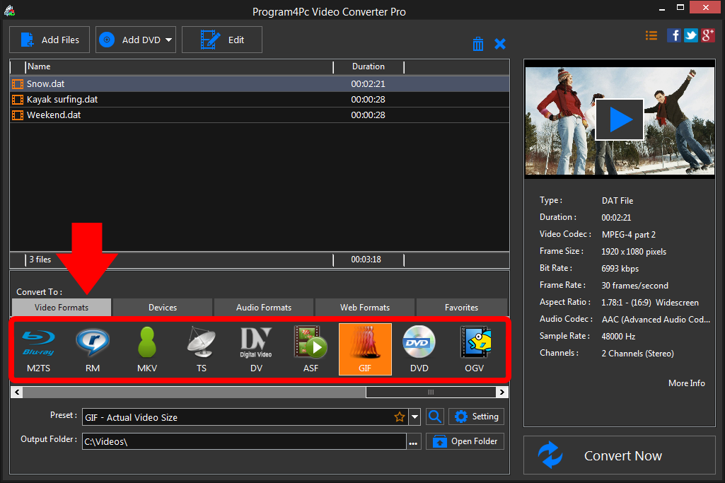 Select GIF file format and convert it