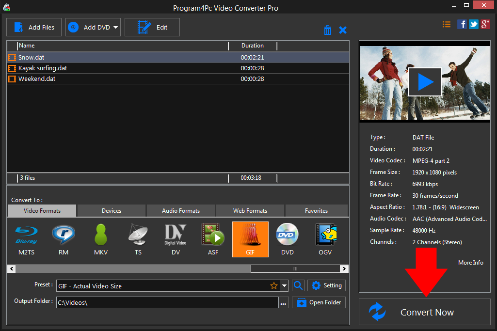 Convert DAT to GIF video formats