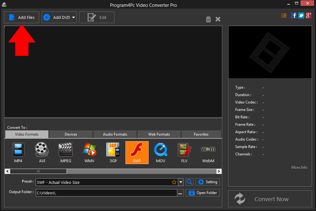 Run Program4Pc DAT to SWF converter and convert your video files professionally