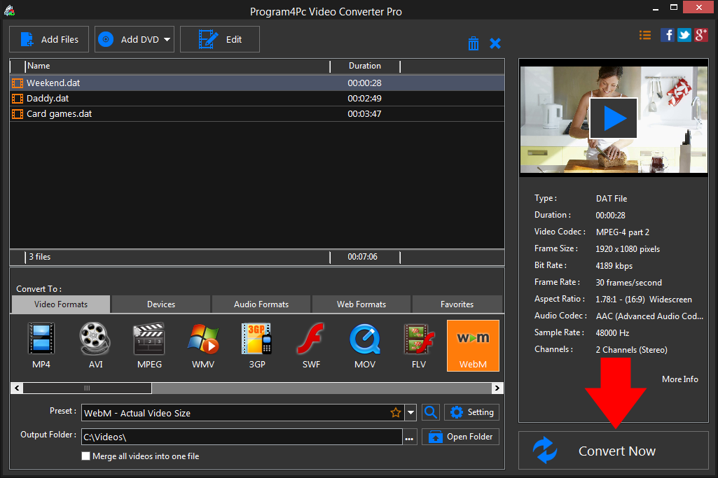 Convert DAT to WEBM video formats