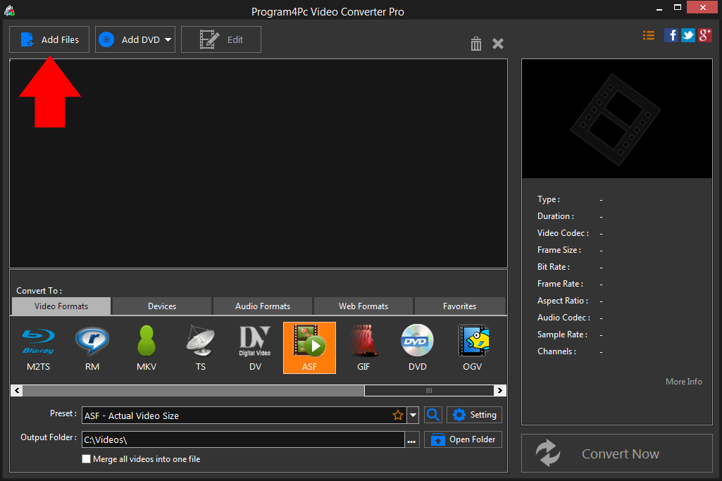 Run Program4Pc TIVO to ASF converter and convert your video files professionally