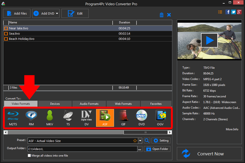 Select ASF file format and convert it
