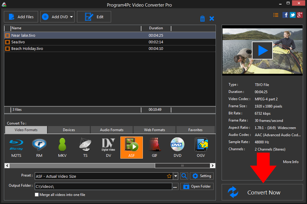 Convert TIVO to ASF video formats