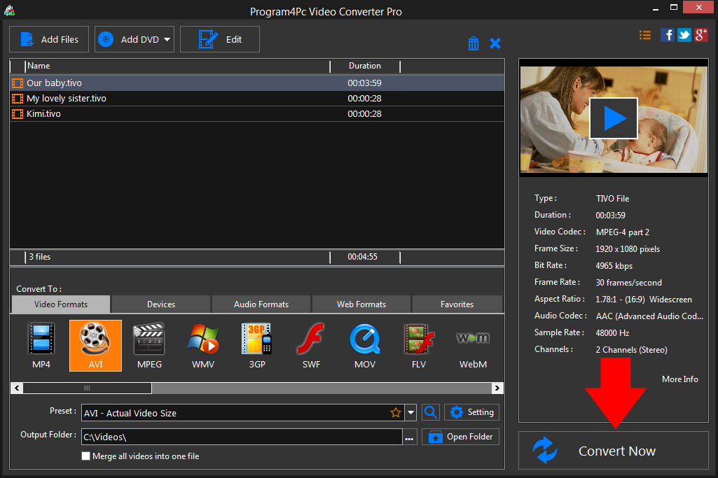 Convert TIVO to AVI video formats