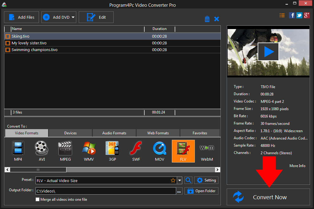 Convert TIVO to FLV video formats