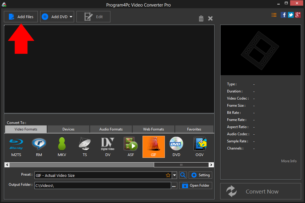 Run Program4Pc TIVO to GIF converter and convert your video files professionally