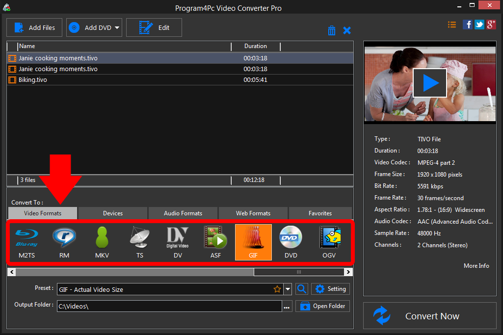 Select GIF file format and convert it