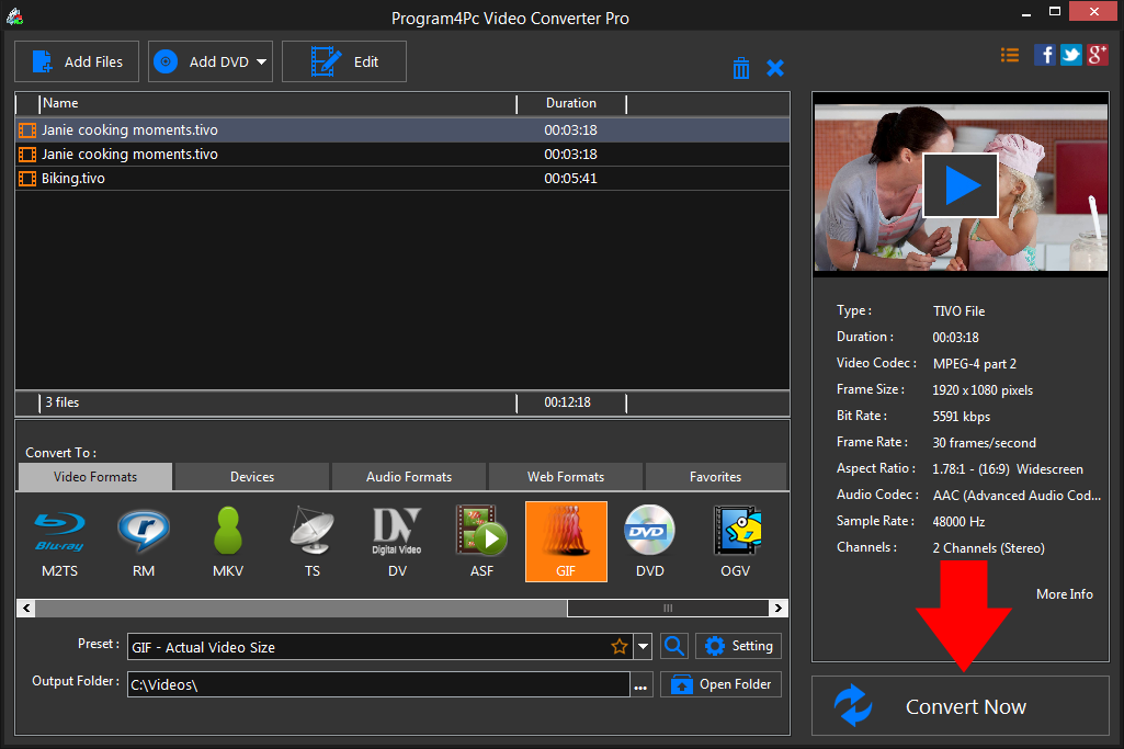 Convert TIVO to GIF video formats