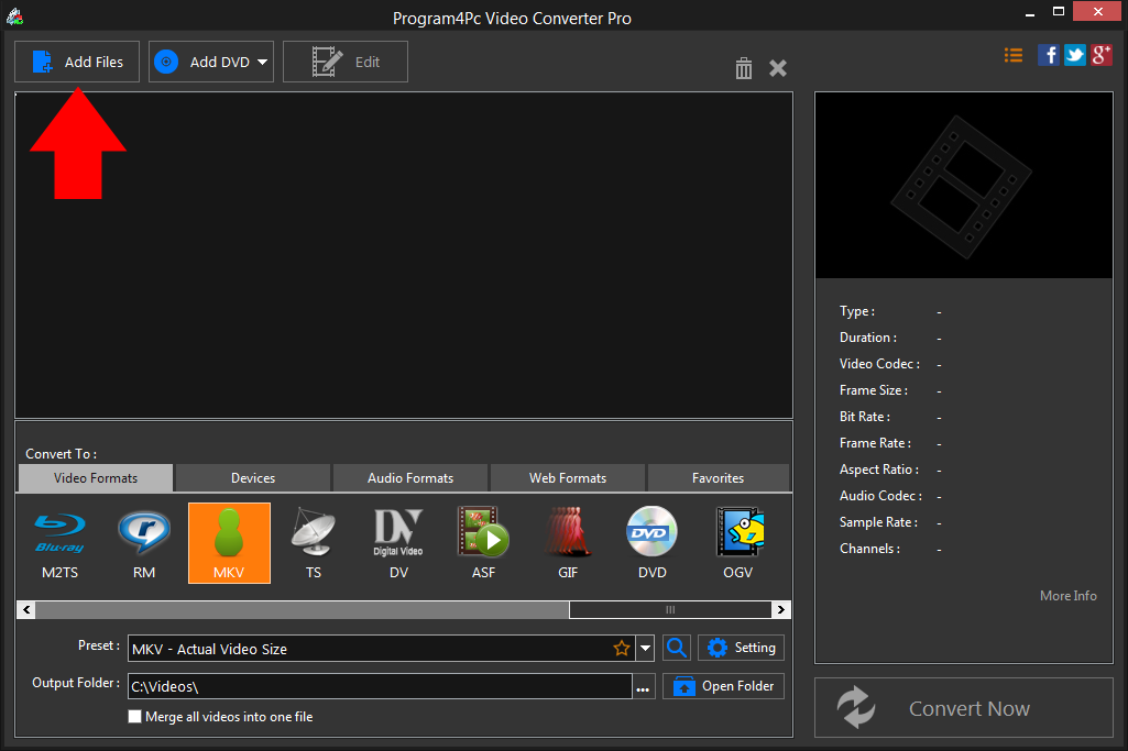 Run Program4Pc TIVO to MKV converter and convert your video files professionally