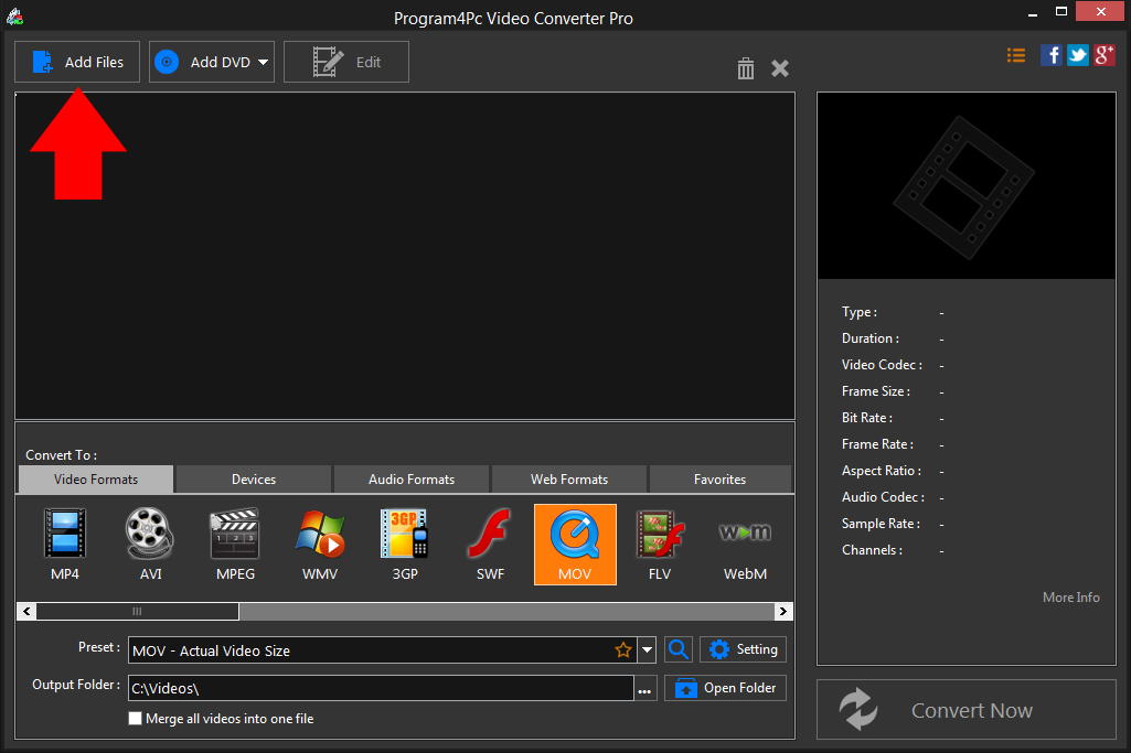 Run Program4Pc TIVO to MOV converter and convert your video files professionally