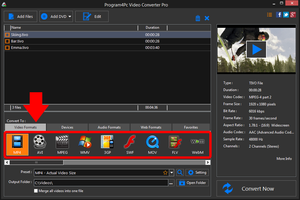 Select MP4 file format and convert it