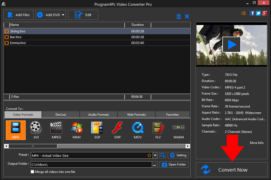 Convert TIVO to MP4 video formats