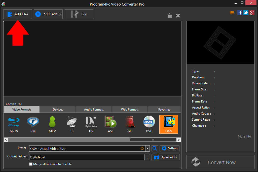 Run Program4Pc TIVO to OGV converter and convert your video files professionally