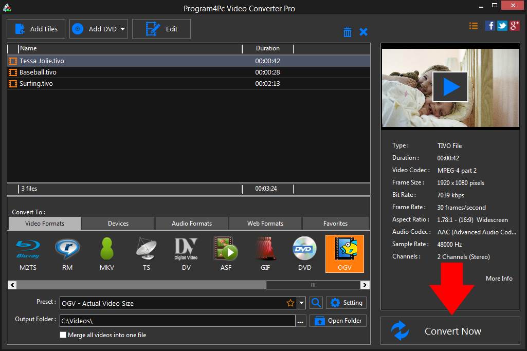 Convert TIVO to OGV video formats