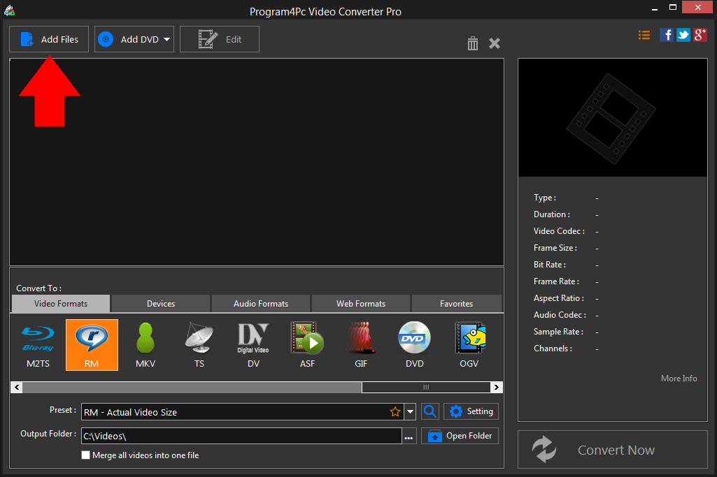 Run Program4Pc TIVO to RM converter and convert your video files professionally