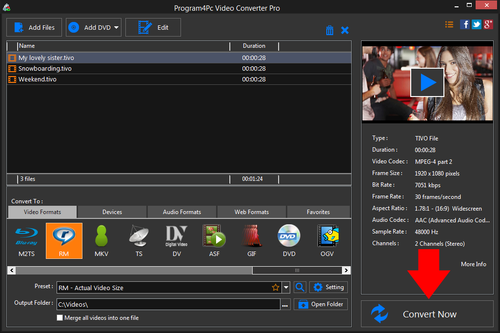 Convert TIVO to RM video formats