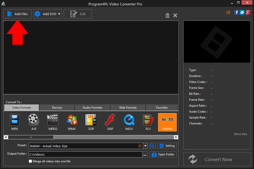 Run Program4Pc TIVO to WEBM converter and convert your video files professionally