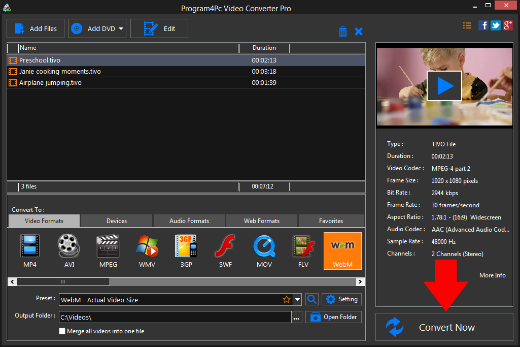 Convert TIVO to WEBM video formats