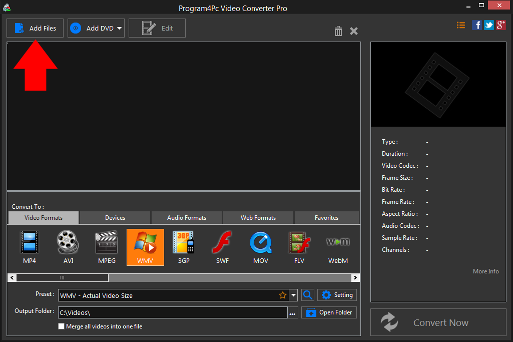Run Program4Pc TIVO to WMV converter and convert your video files professionally