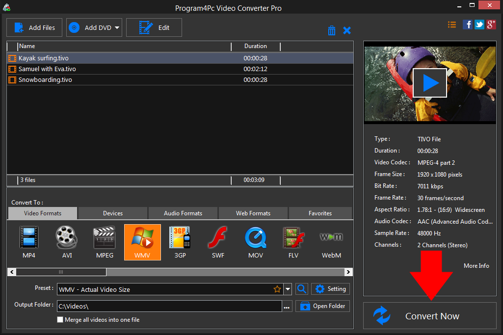 Convert TIVO to WMV video formats
