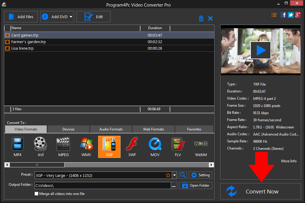 Convert TRP to 3GP video formats