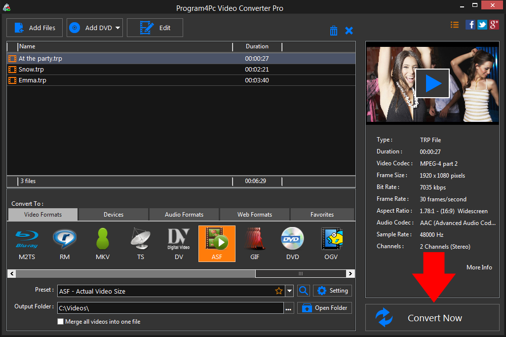 Convert TRP to ASF video formats