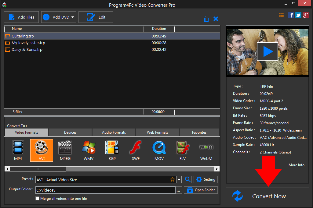 Convert TRP to AVI video formats