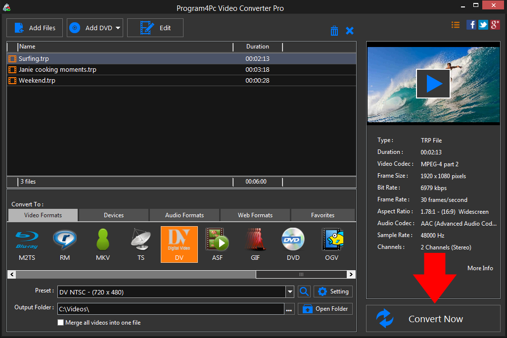 Convert TRP to DV video formats