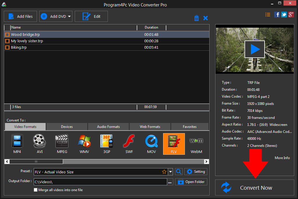 Convert TRP to FLV video formats