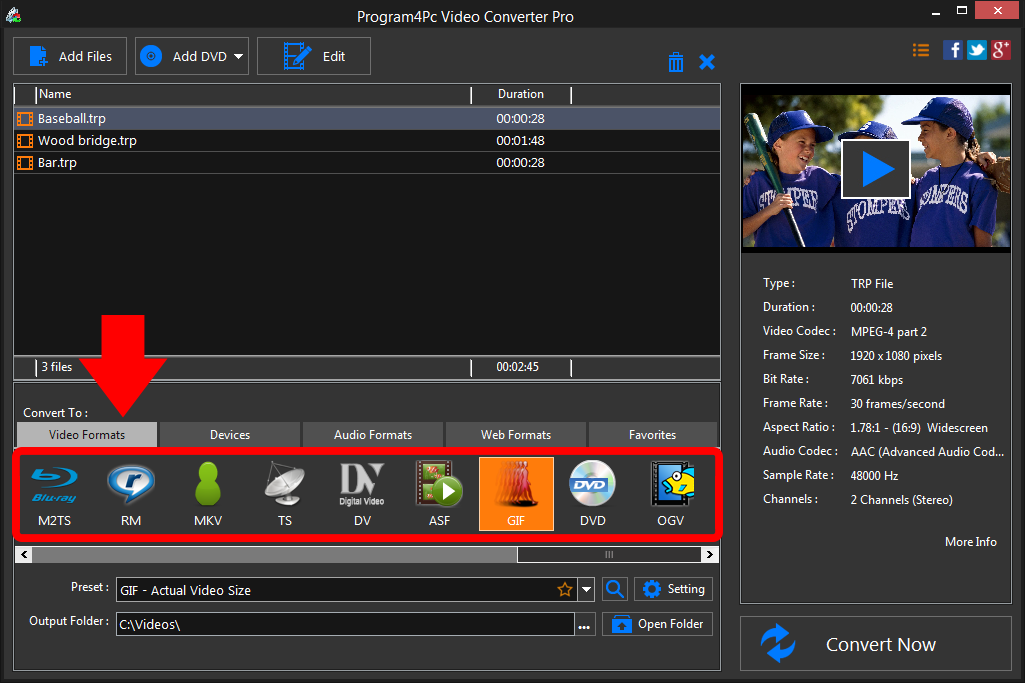 Select GIF file format and convert it