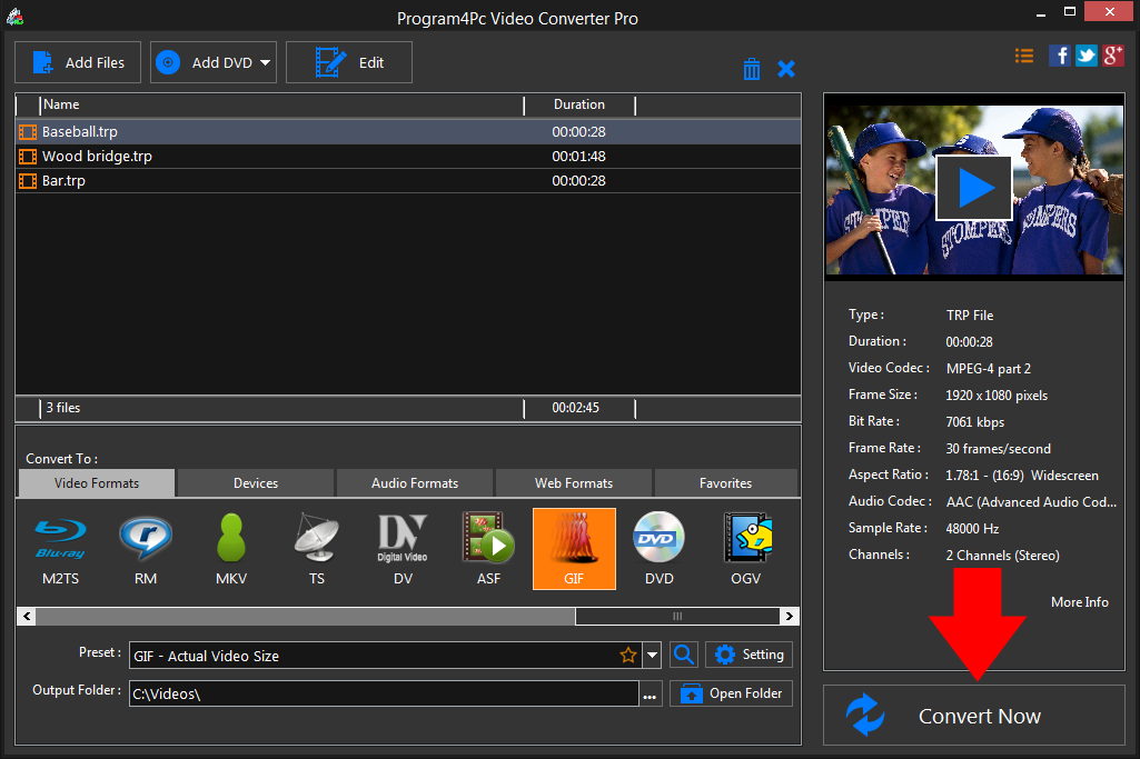 Convert TRP to GIF video formats