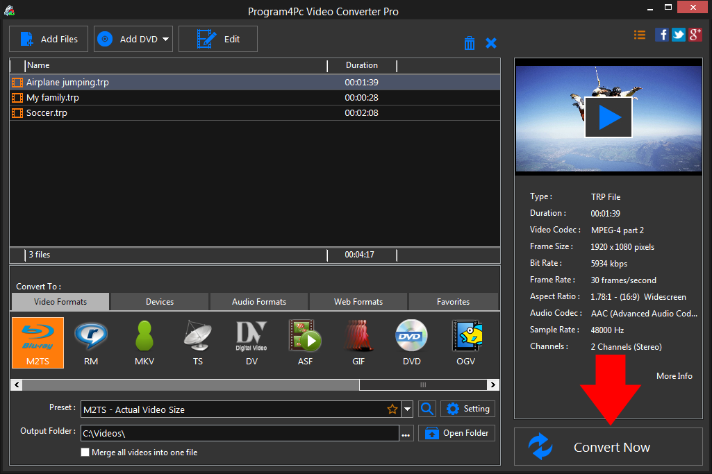 Convert TRP to M2TS video formats