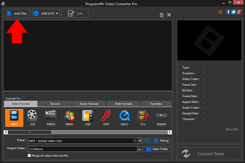 Run Program4Pc TRP to MP4 converter and convert your video files professionally